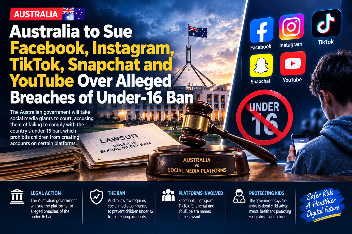 Australia to Sue Facebook, Instagram, TikTok, Snapchat, and YouTube Over Alleged Breaches of Under-16 Ban