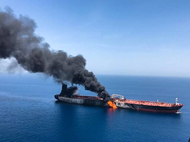 Iran Reports Two Oil Tankers Exploded and Immobilized in Strait of Hormuz